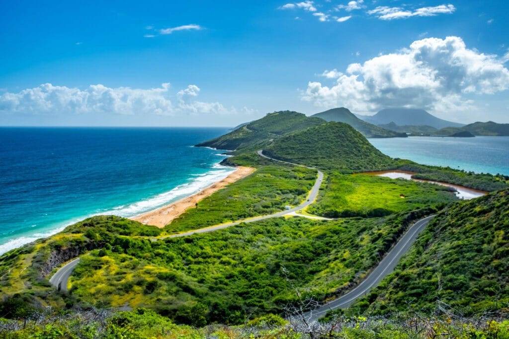 Mountainous shoreline of St. Kitts & Nevis