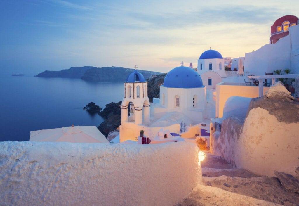 Greek island village by the Aegean Sea